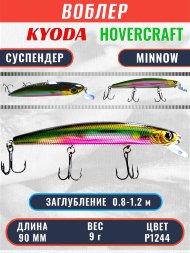 Воблер KYODA Hovercraft Minnow-90SP, длина 9,0 см, вес 9.0 гр цвет P1244, заглубление 0,8-1.2 м