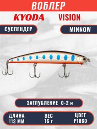 Воблер KYODA VISION MINNOW-113SP, длина 113 мм, вес 16  гр, цвет P1860 заглубление 0 - 2 м.